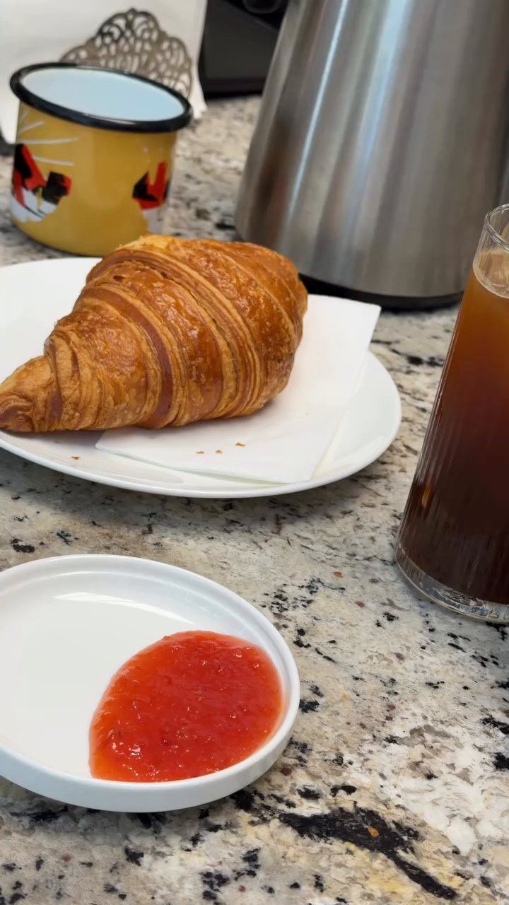 Event flyer: Croissant with jam and coffee