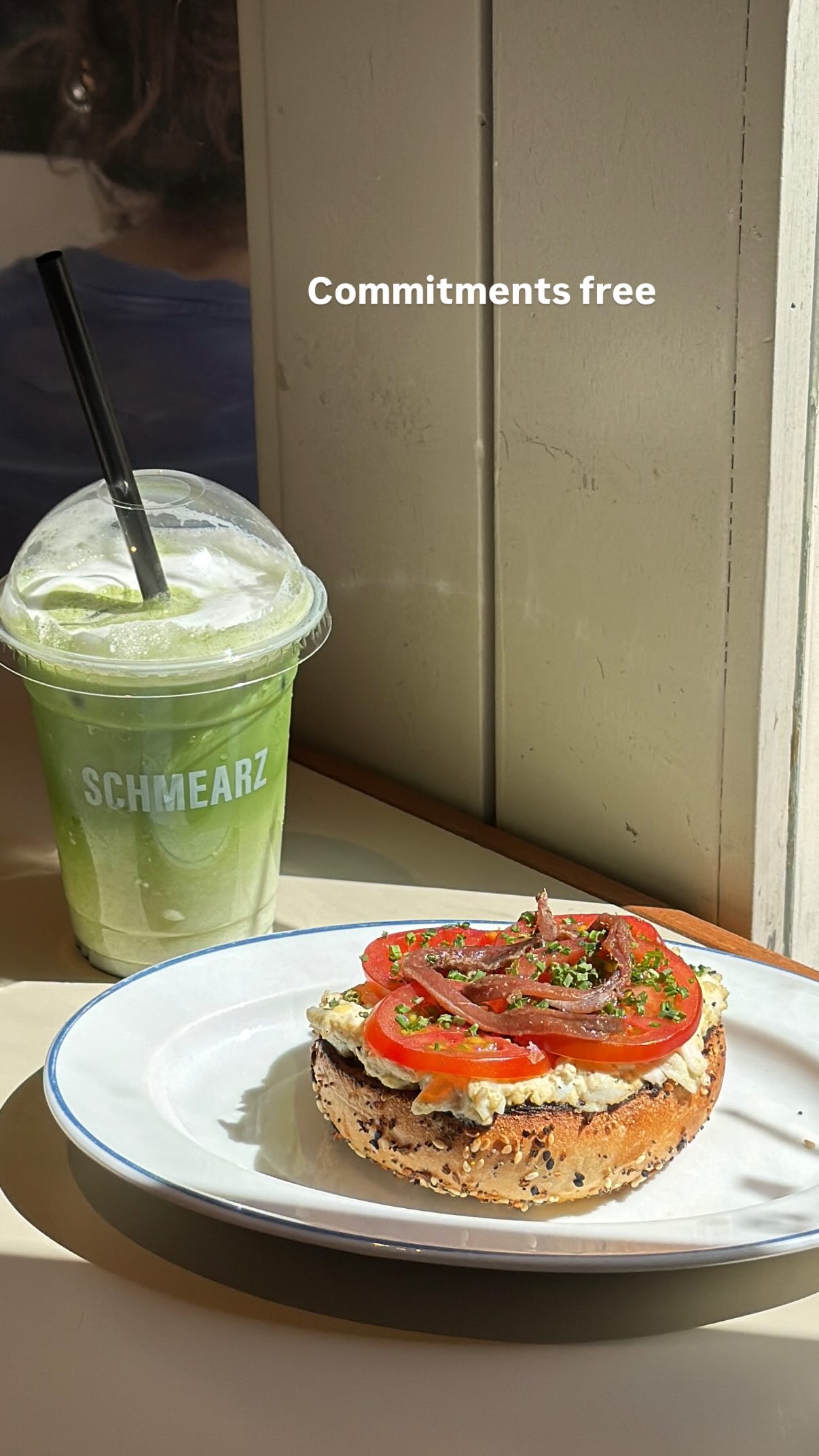 Event flyer: Bagel with toppings and green drink